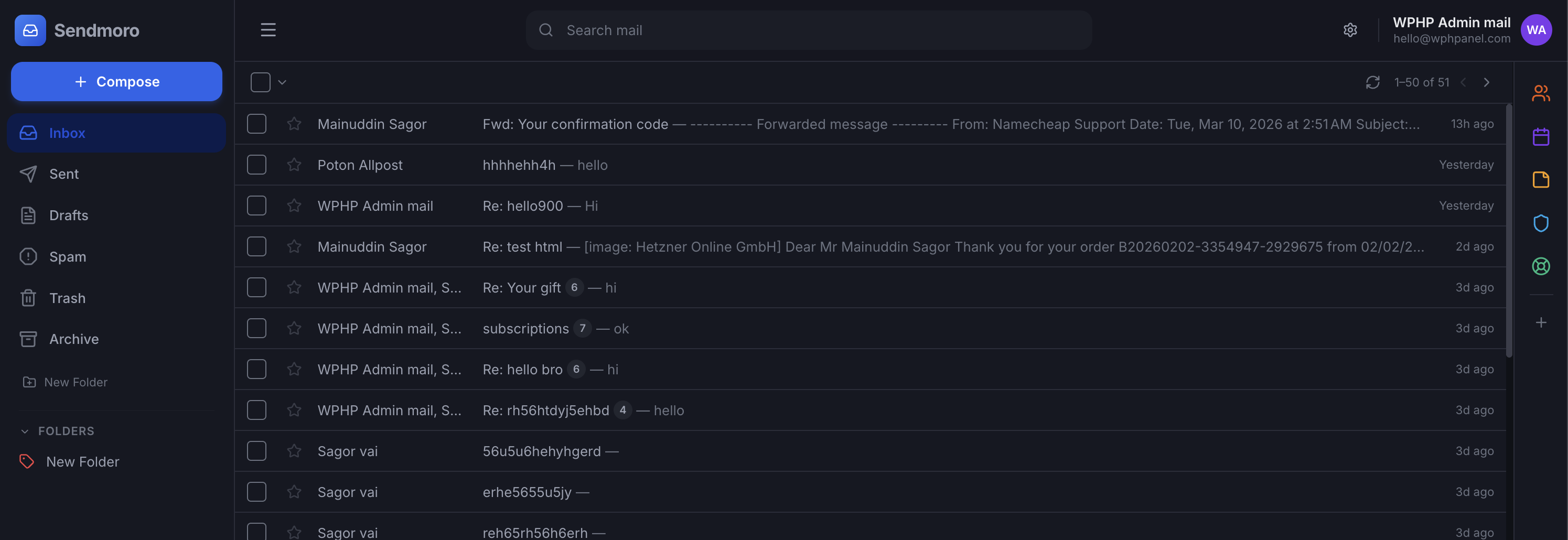 Sendmoro Inbox View Dark